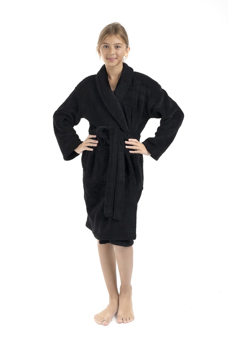 BC BARE COTTON Bare Cotton Kids Microfiber Fleece Shawl Robe - Girls (Large (Ages 9-12), Black) - Image 1